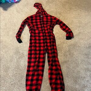 Cozy Red and Black Plaid Hooded Pajama Onesie